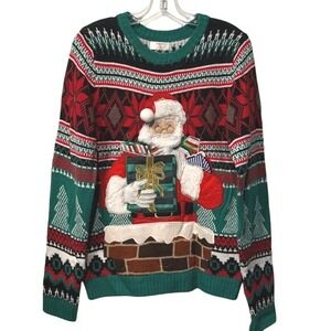 Holiday Time Ugly Christmas Sweater Santa Claus Gift Chimney Fair Isle Size S‎